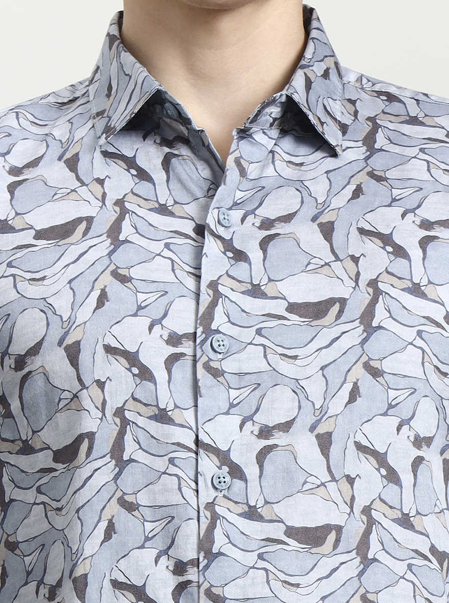 Blue Printed Slim Fit Casual Shirt | JadeBlue