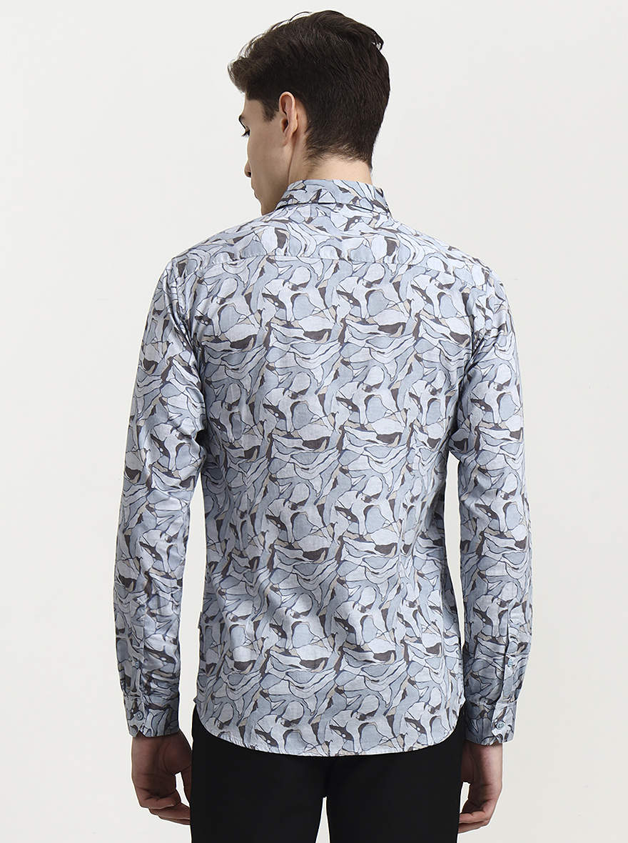 Blue Printed Slim Fit Casual Shirt | JadeBlue