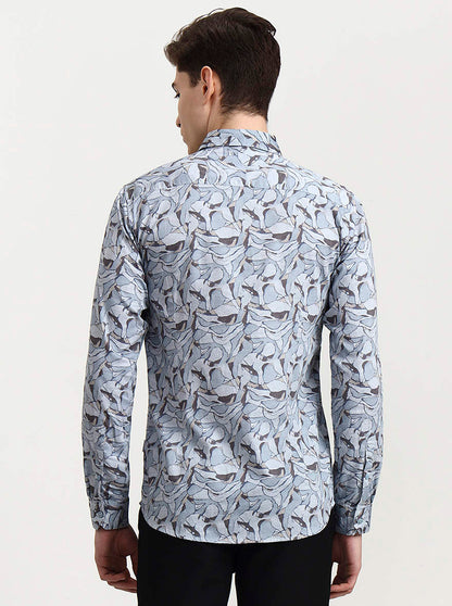 Blue Printed Slim Fit Casual Shirt | JadeBlue