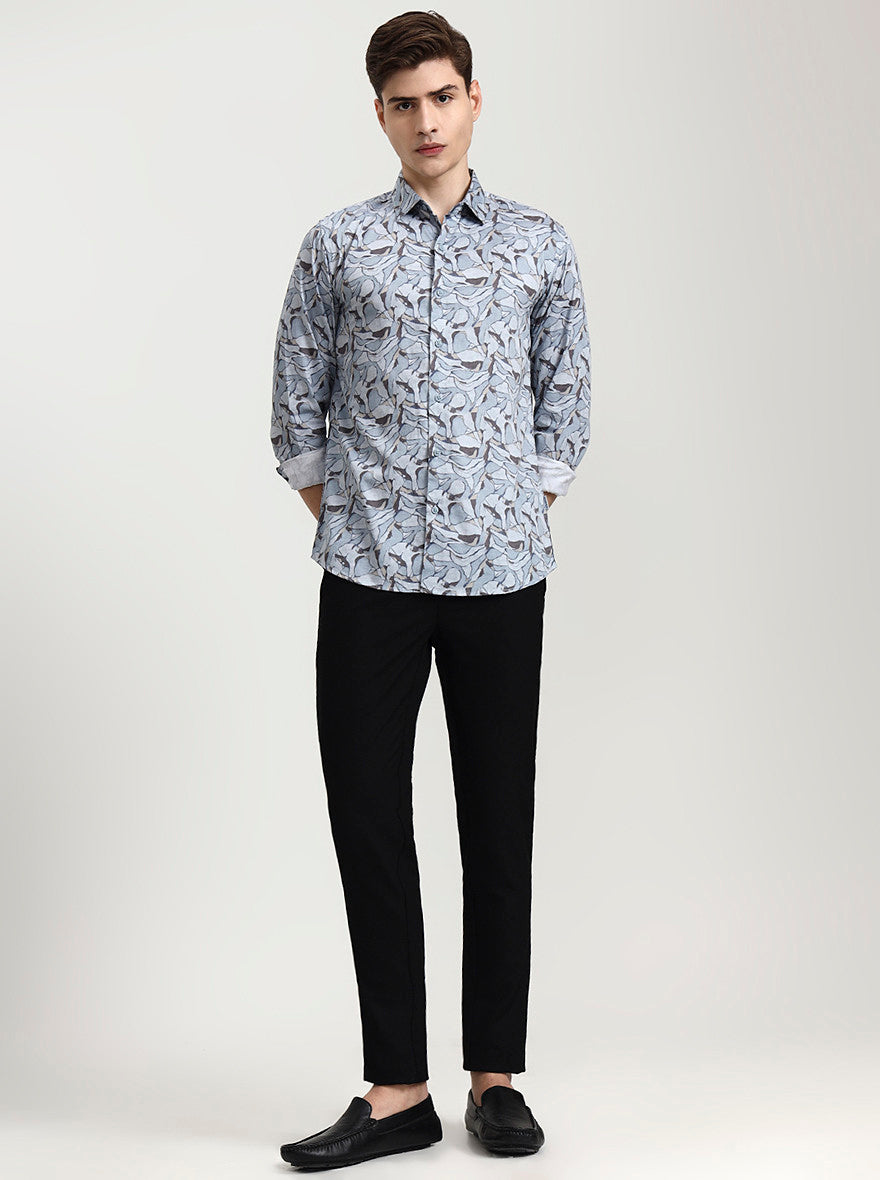 Blue Printed Slim Fit Casual Shirt | JadeBlue