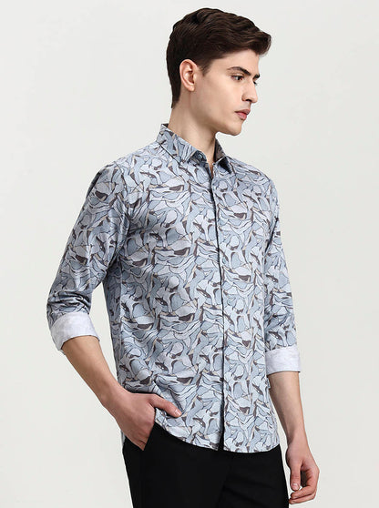 Blue Printed Slim Fit Casual Shirt | JadeBlue