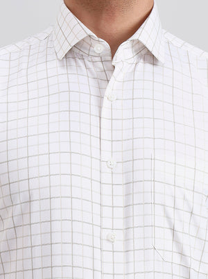White & Fawn Checked Regular Fit Formal Shirt | Greenfibre