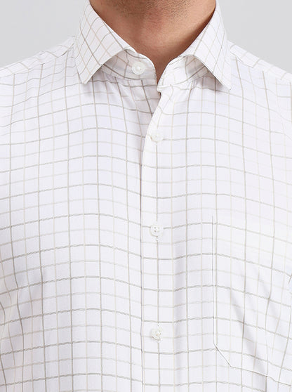 White & Fawn Checked Regular Fit Formal Shirt | Greenfibre