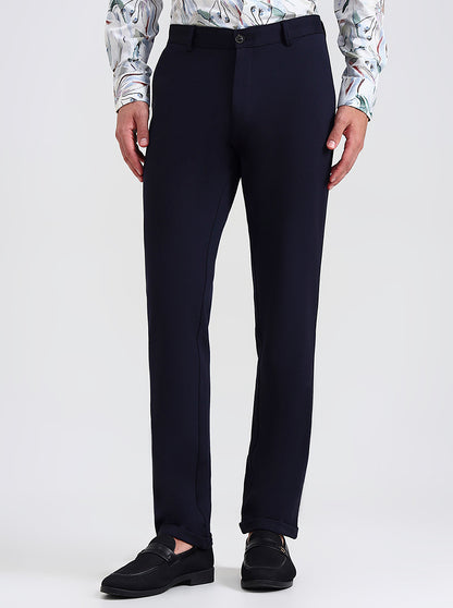 Navy Blue Solid Slim Fit Club Wear Trouser | JB Studio