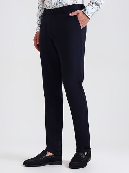 Navy Blue Solid Slim Fit Club Wear Trouser | JB Studio