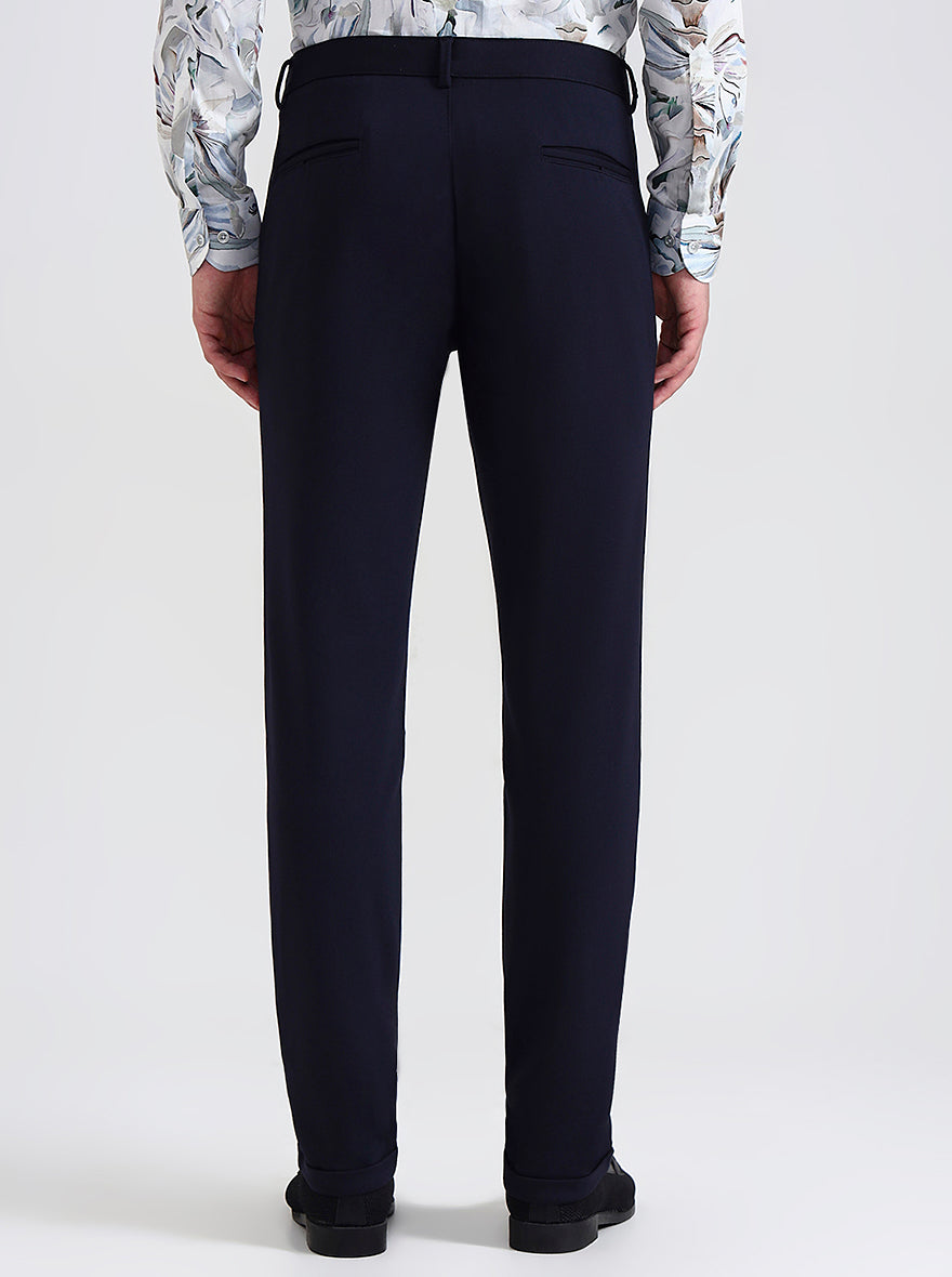 Navy Blue Solid Slim Fit Club Wear Trouser | JB Studio