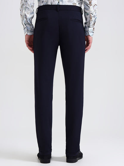 Navy Blue Solid Slim Fit Club Wear Trouser | JB Studio