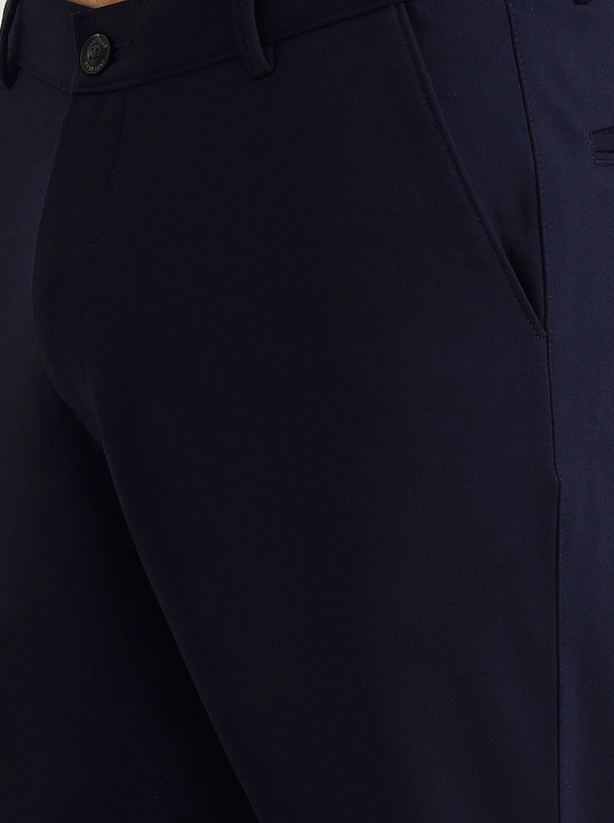 Navy Blue Solid Slim Fit Club Wear Trouser | JB Studio