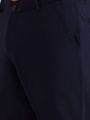 Navy Blue Solid Slim Fit Club Wear Trouser | JB Studio