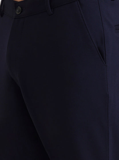 Navy Blue Solid Slim Fit Club Wear Trouser | JB Studio