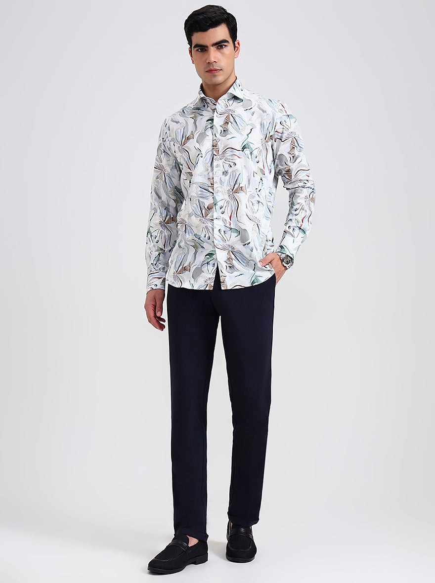 Navy Blue Solid Slim Fit Club Wear Trouser | JB Studio