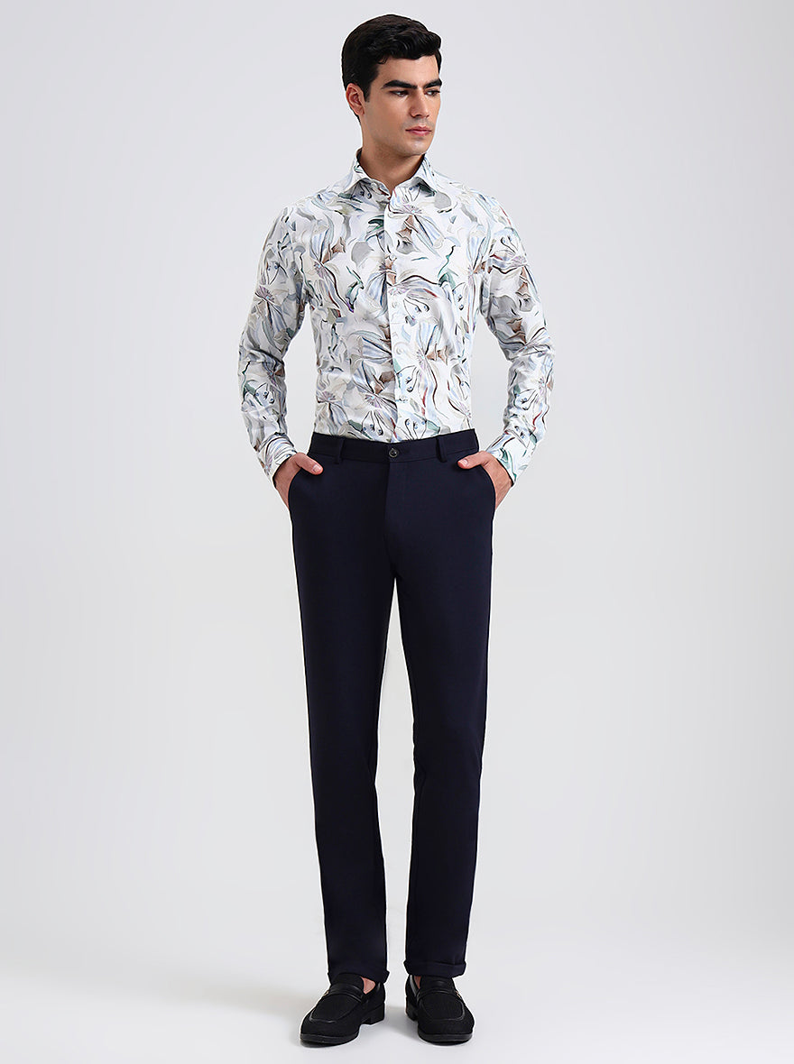 Navy Blue Solid Slim Fit Club Wear Trouser | JB Studio
