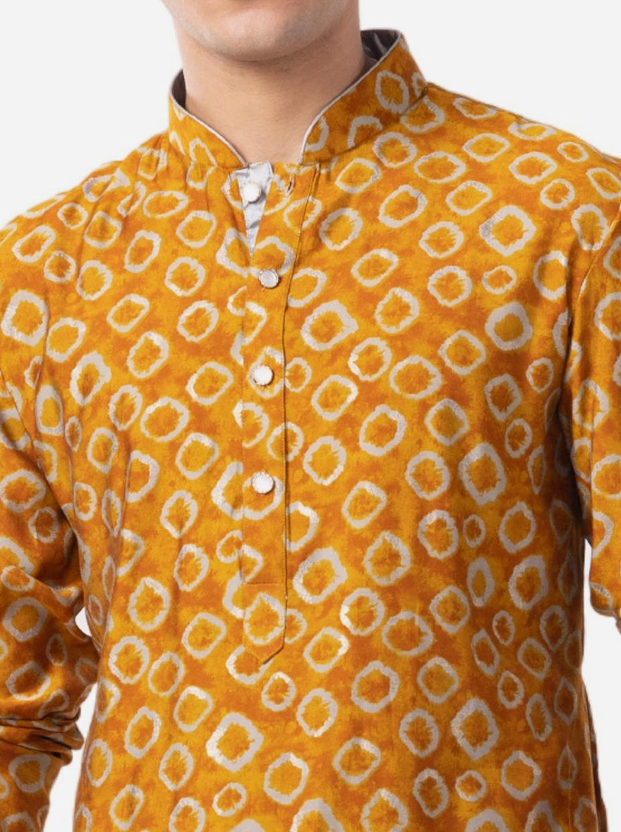 Designer Mustard Yellow Printed Kurta | The Kurta Company