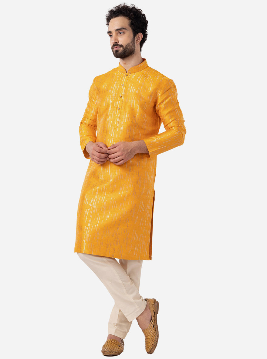 Ethnic Mustard Yellow Self-Textured Kurta | The Kurta Company