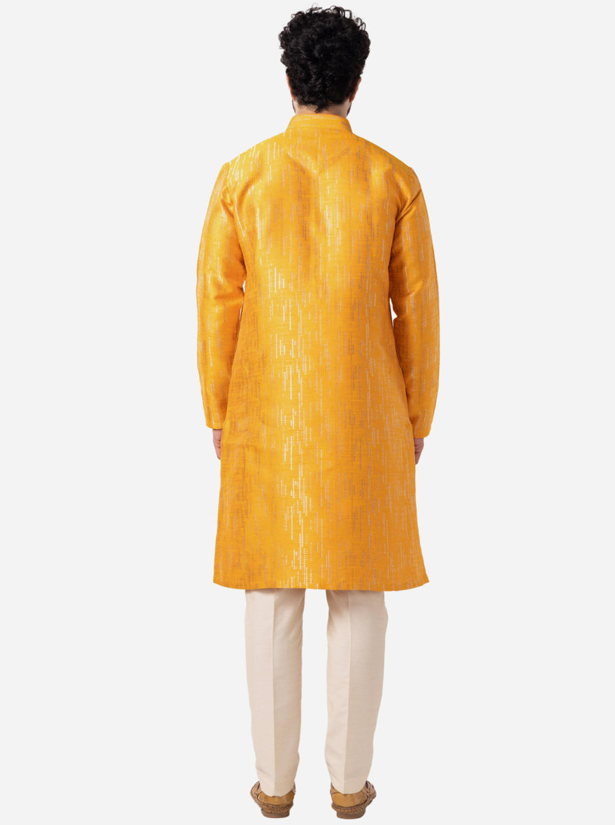 Ethnic Mustard Yellow Self-Textured Kurta | The Kurta Company