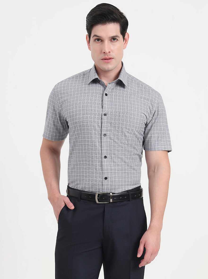 Black Checked Regular Fit Formal Shirt | JadeBlue