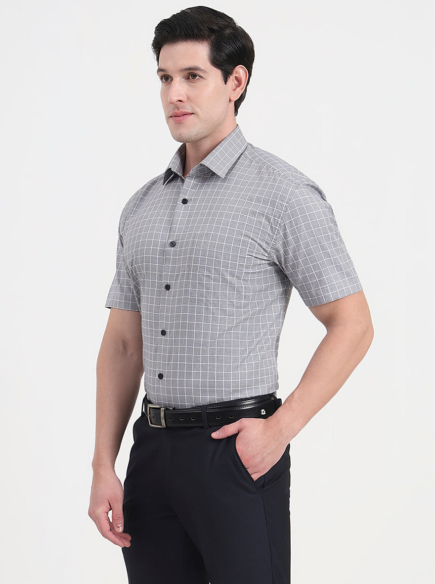 Black Checked Regular Fit Formal Shirt | JadeBlue
