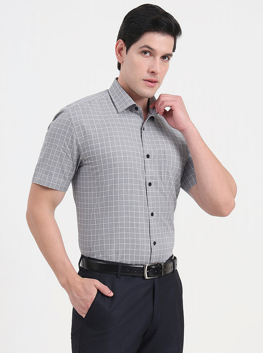 Black Checked Regular Fit Formal Shirt | JadeBlue