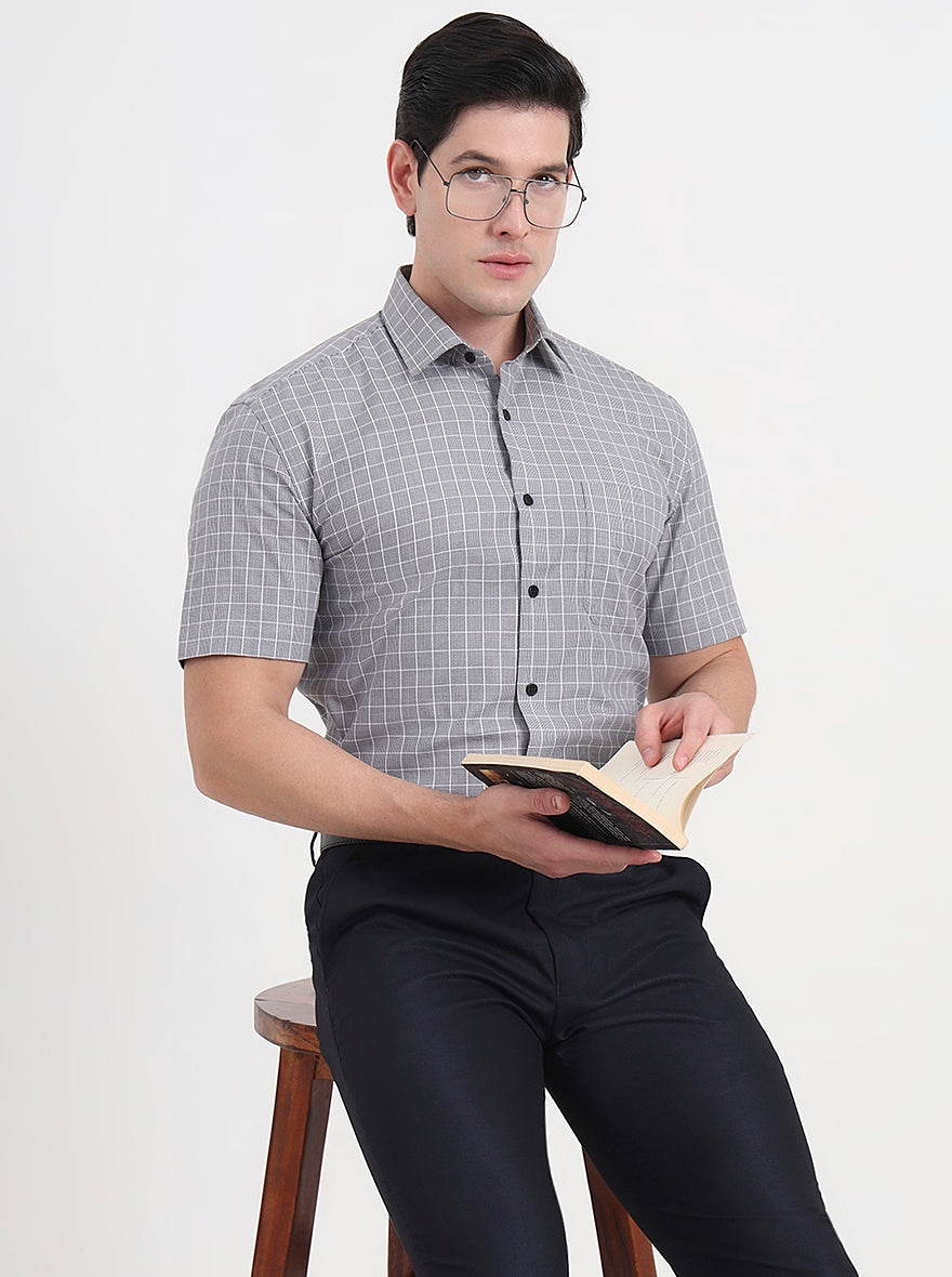 Black Checked Regular Fit Formal Shirt | JadeBlue