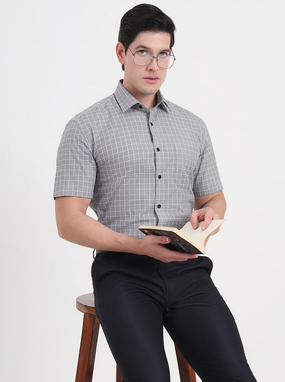 Black Checked Regular Fit Formal Shirt | JadeBlue