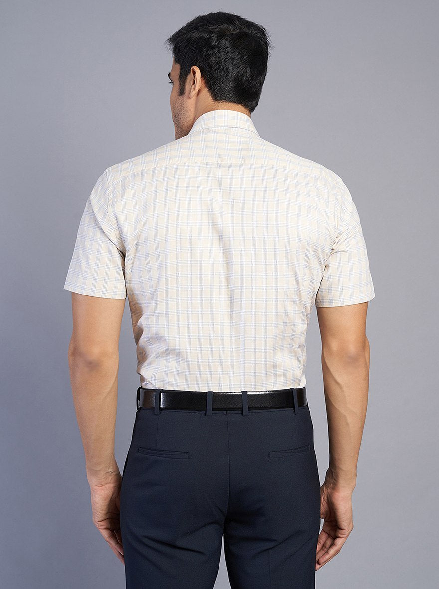 Light Yellow Checked Regular Fit Formal Shirt | JadeBlue