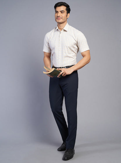 Light Yellow Checked Regular Fit Formal Shirt | JadeBlue