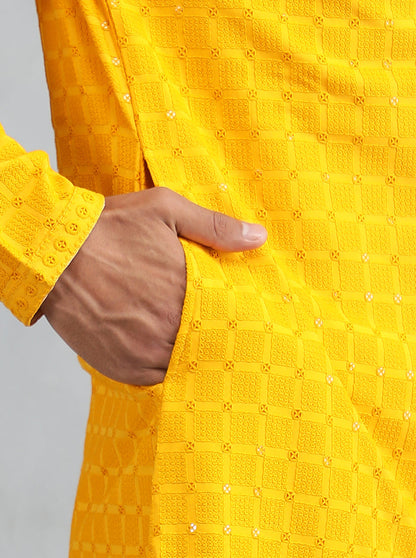 Mustard Bright Yellow Embroidered Kurta | The Kurta Company