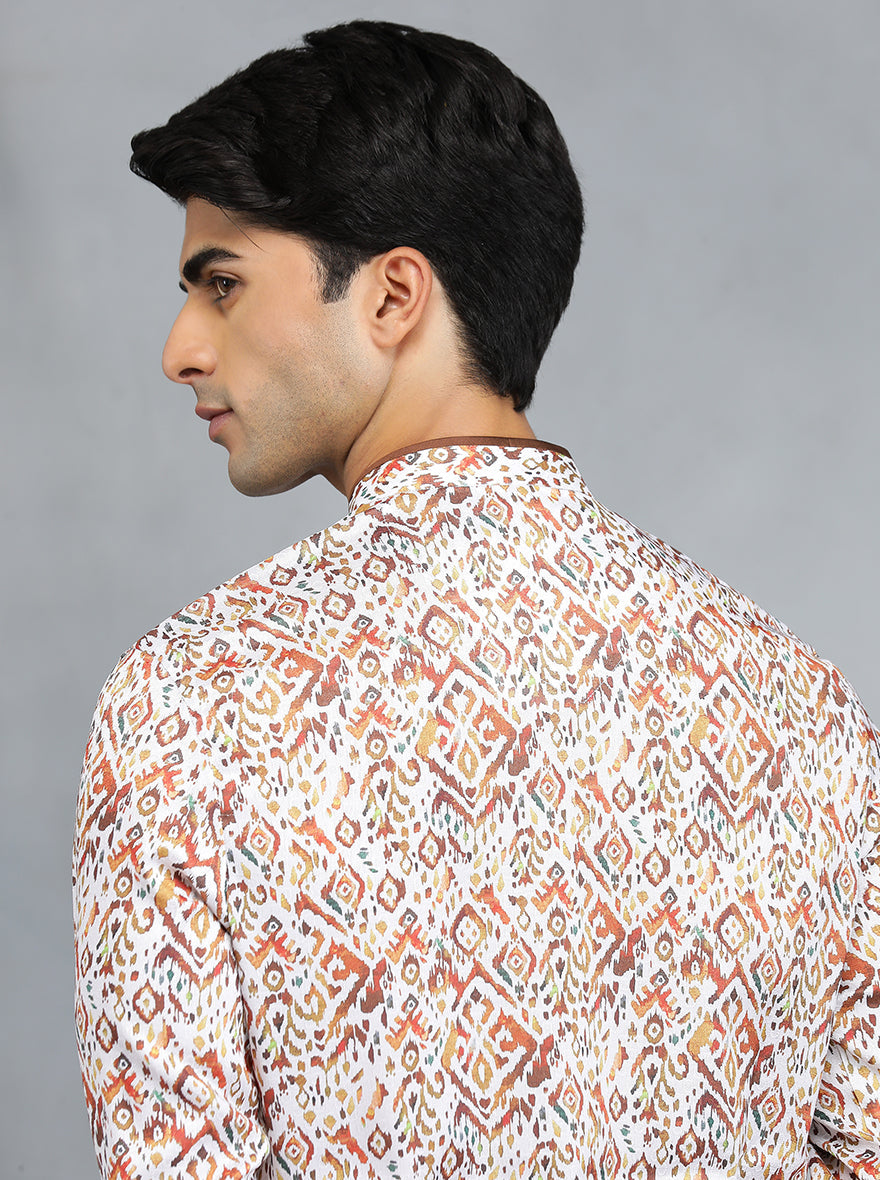 Brown & White Self Design Kurta | The Kurta Company