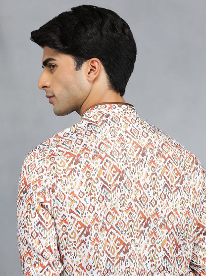 Brown & White Self Design Kurta | The Kurta Company