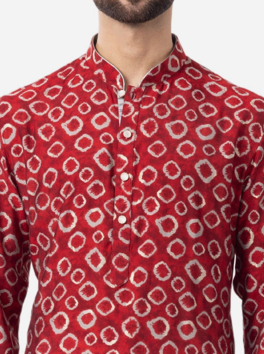 Classic Berry Red Printed Kurta | The Kurta Company
