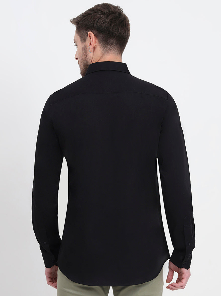 Black Solid Slim Fit Casual Shirt | JadeBlue