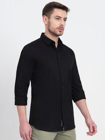 Black Solid Slim Fit Casual Shirt | JadeBlue