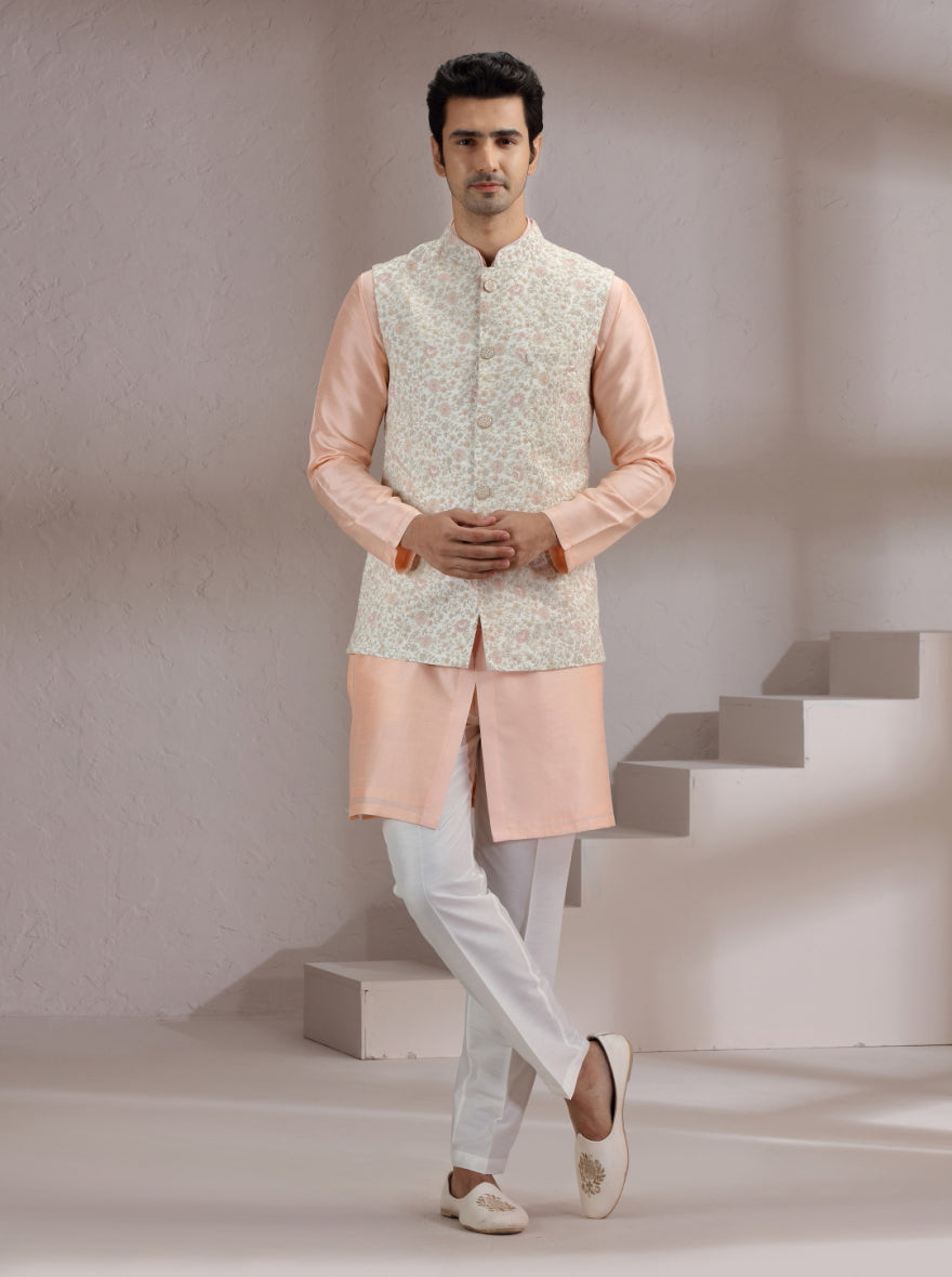 Ivory Embroidred Bandhgala Jacket | Virasana