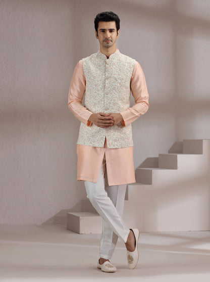 Ivory Embroidred Bandhgala Jacket | Virasana