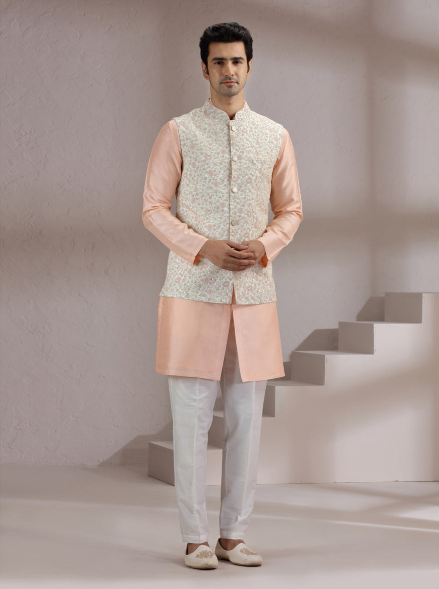 Ivory Embroidred Bandhgala Jacket | Virasana