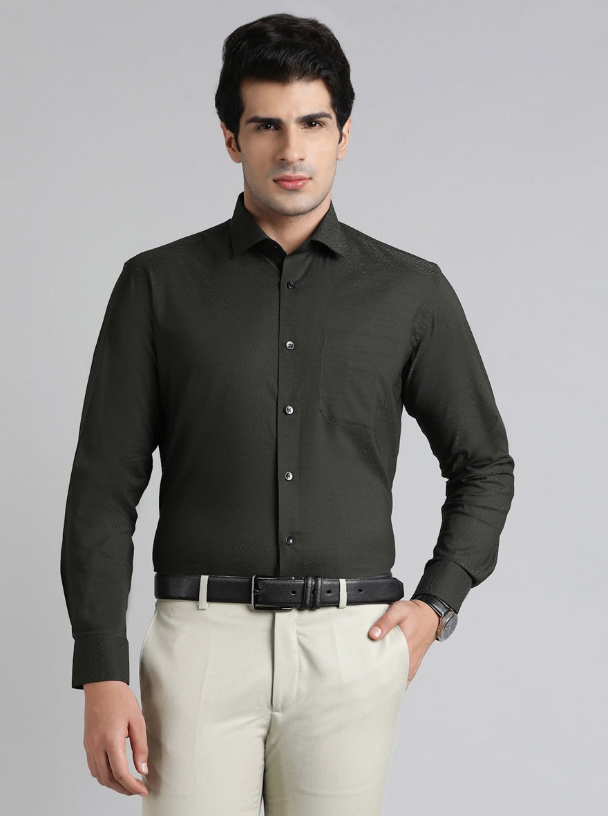 Green Solid Slim Fit Formal Shirt | Metal
