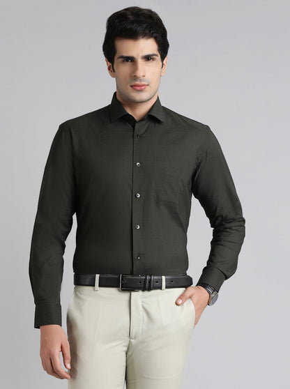 Green Solid Slim Fit Formal Shirt | Metal