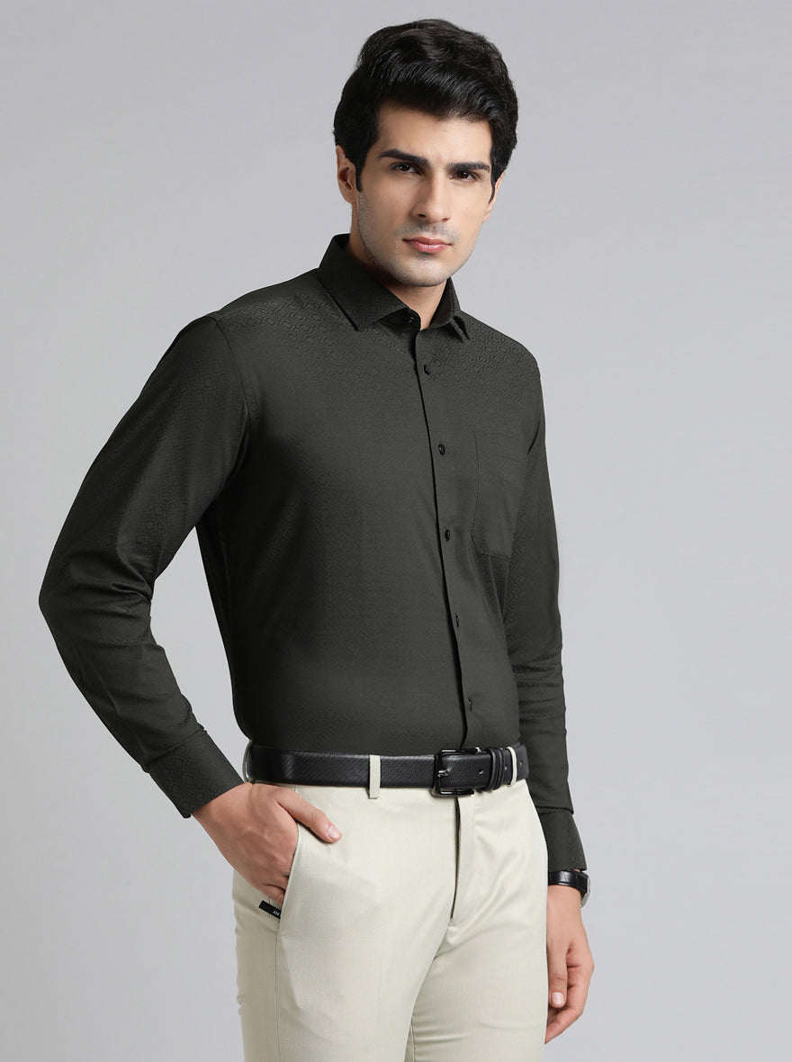 Green Solid Slim Fit Formal Shirt | Metal
