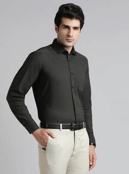 Green Solid Slim Fit Formal Shirt | Metal