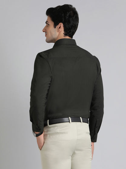 Green Solid Slim Fit Formal Shirt | Metal