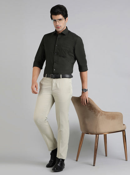 Green Solid Slim Fit Formal Shirt | Metal