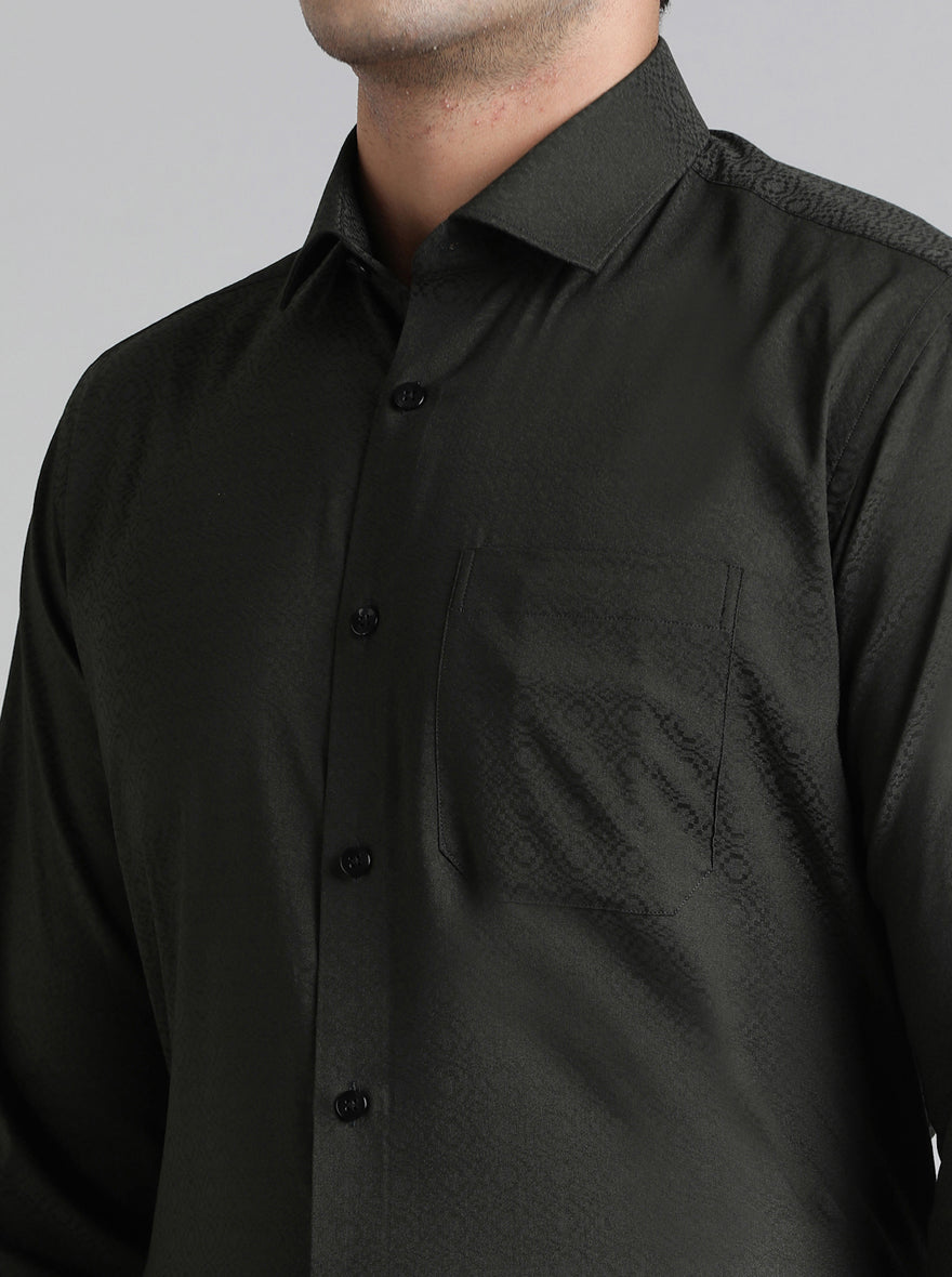 Green Solid Slim Fit Formal Shirt | Metal