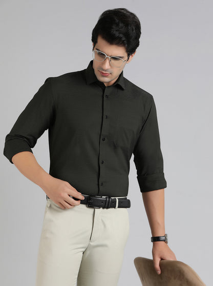 Green Solid Slim Fit Formal Shirt | Metal