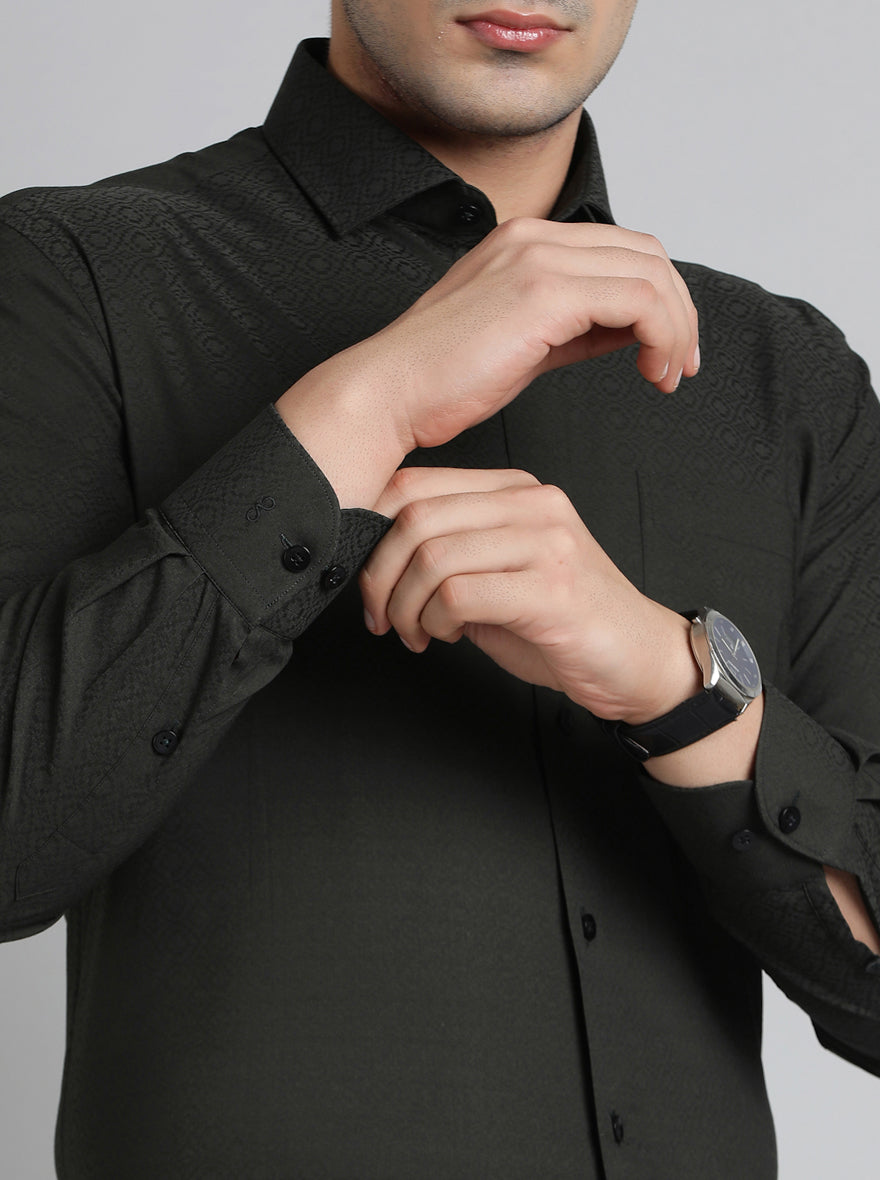 Green Solid Slim Fit Formal Shirt | Metal