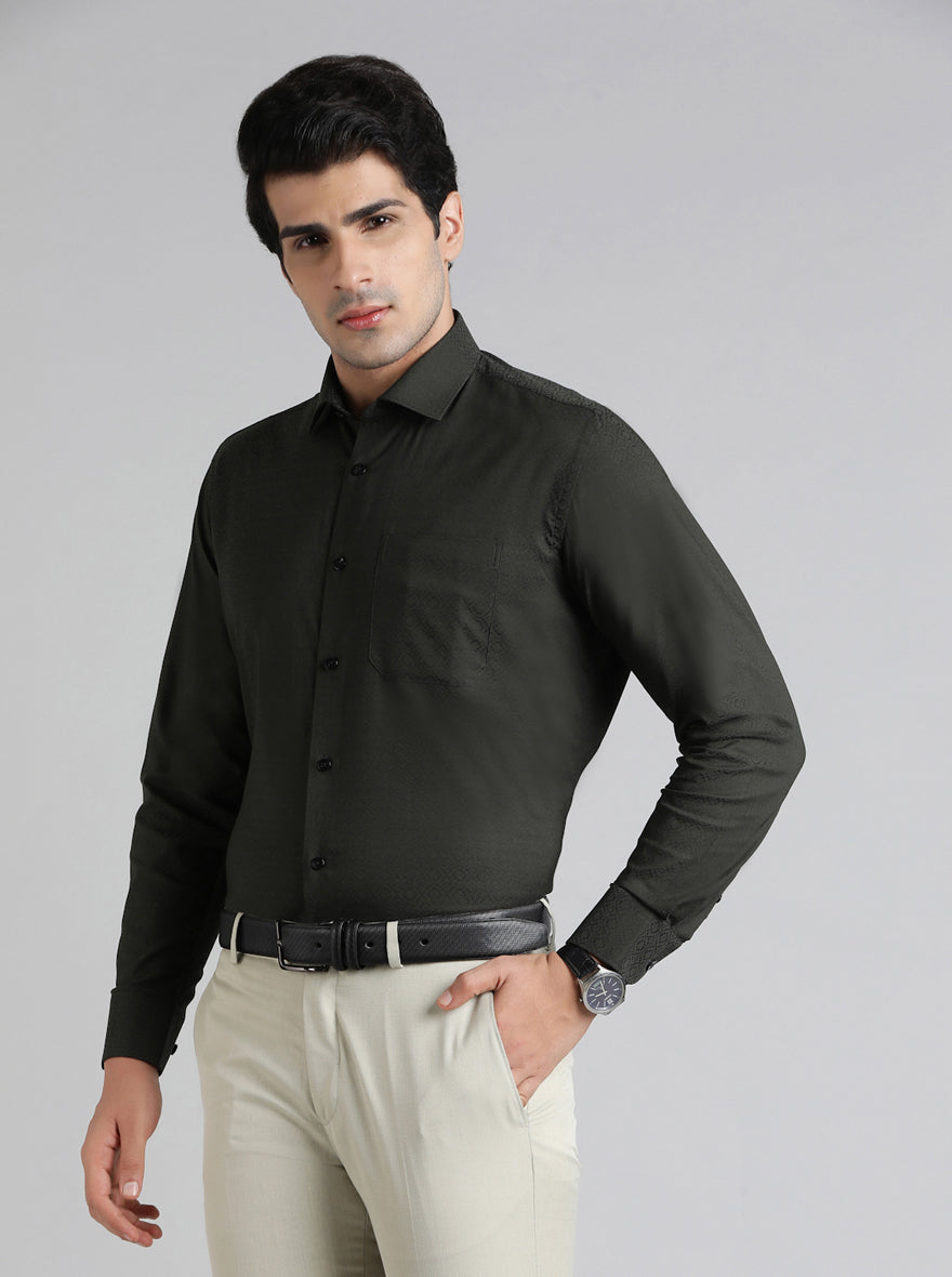 Green Solid Slim Fit Formal Shirt | Metal