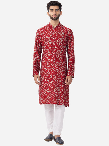 Classic Berry Red Printed Kurta | The Kurta Company