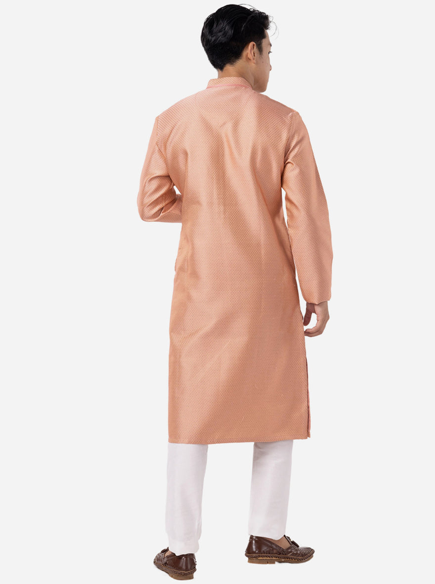 Rose Pink Self Textured Silk Brocade Kurta | The Kurta Company