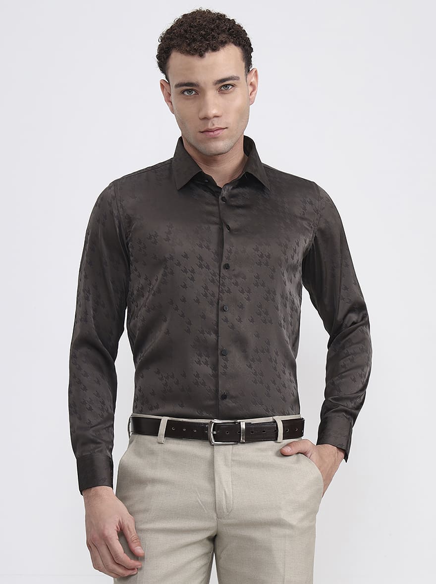Grey Printed Slim Fit Party Wear Shirt | Wyre