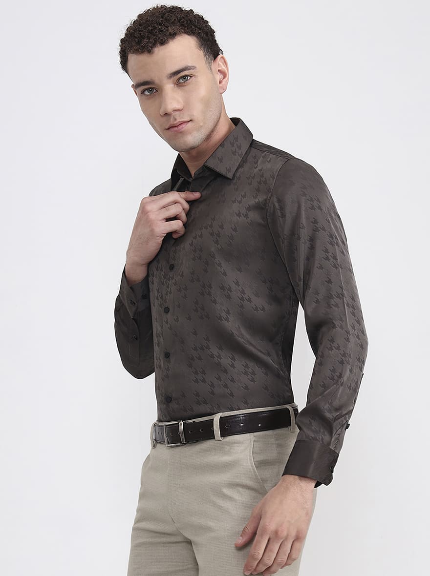 Grey Printed Slim Fit Party Wear Shirt | Wyre
