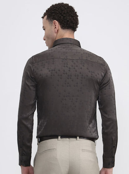 Grey Printed Slim Fit Party Wear Shirt | Wyre